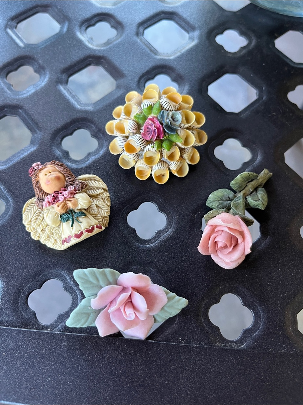 Porcelain Floral Brooch Set - Pink Rose Accents
